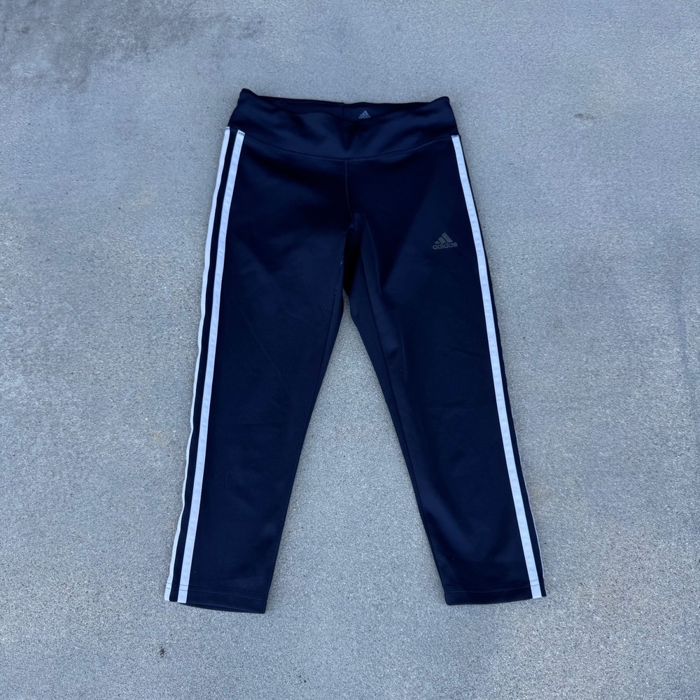 Adidas Climalite Navy Blue 3 Stripe Cropped Leggings Women Small Training Tights